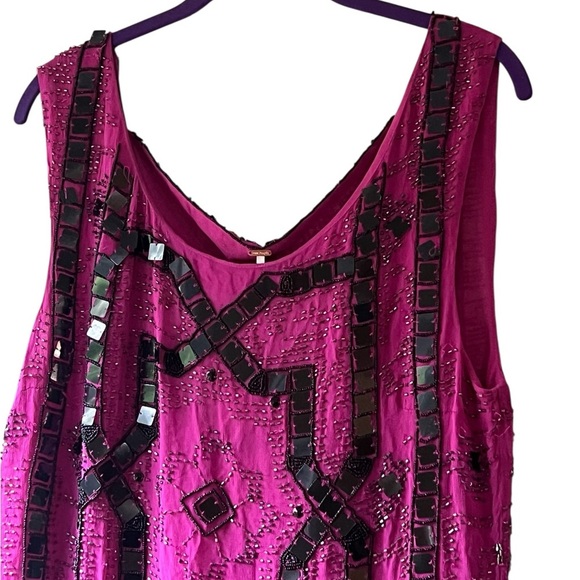 Free People fuschia purple speak easy tunic dress fully beaded - Picture 5 of 16